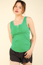 VERY J Y2K Washed Ribbed Tank Top with Placket Detail – Vintage 90s Style