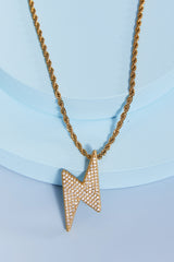 Elegant Brass Lightning Pendant Necklace with Cubic Zirconia