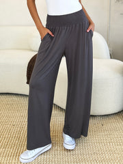 Women's Full Size Smocked High-Waist Wide Leg Pants - Trendy & Comfortable