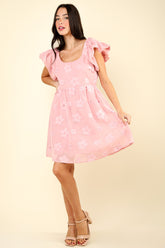 VERY J Flower Embroidered Organza Mini Dress - Elegant Floral Design