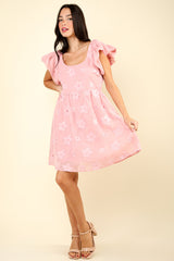 VERY J Flower Embroidered Organza Mini Dress - Elegant Floral Design