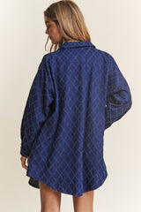 J.NNA Rhombus Stitched Denim Shacket - Stylish Button-Up Layer