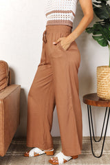 Chic Wide-Leg Pants with Adjustable Smocked Waist - Double Take Collection