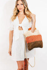 Fame Color Block Braided Tote Bag - Stylish & Versatile Large Shoulder Bag
