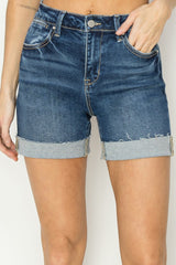 RISEN Women's High Rise Cuffed Denim Shorts – Chic Summer Staple