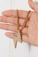 Elegant Brass Lightning Pendant Necklace with Cubic Zirconia
