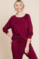 Women's Comfortable Round Neck Raglan Sleeve Lounge Set - Top & Pants