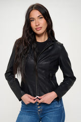 Coalition LA Vegan Leather Zip Up Hooded Jacket - Chic & Sustainable