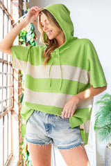 Trendy Color Block Short Sleeve Hooded Top - Casual & Sporty Style