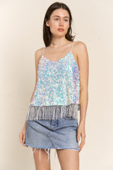 J.NNA Sequin Tassel Hem Flowy Cami - Elegant Festive Women's Top