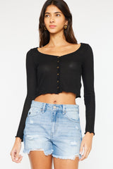 Kancan High Waist Frayed Denim Shorts - Trendy & Flattering Summer Essential