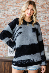 First Love Full Size Feather Yarn Sweater with Abstract Design - Cozy Chic Fashion