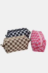 Zenana Checkered Knit Cosmetic Pouch - Trendy Small Makeup Bag with Zipper Closure
