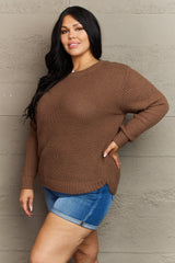 Zenana Plus Size High Low Waffle Knit Sweater - Chic & Cozy Fall Essential