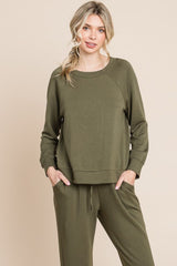 Stylish Women's Round Neck Raglan Sleeve Lounge Set - Top & Pants