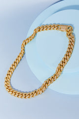 Luxurious Brass Curb Chain Necklace with Cubic Zirconia
