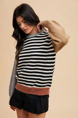 Annie Wear Striped Color Block Sweater - Round Neck Fashion Knitwear