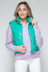 Snobbish Zip-Up Turtleneck Shiny Quilted Vest - Stylish & Versatile Outerwear