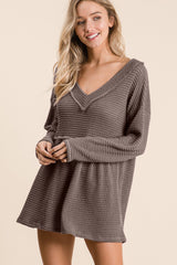 BiBi Women's Waffle Knit V-Neck Babydoll Blouse - Stylish & Cozy Fashion