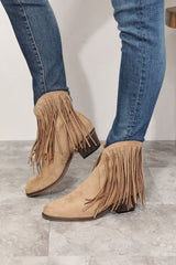 Legend Women's Fringe Cowboy Western Ankle Boots - Chic Pointed Toe with High Wedge Heel