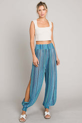 Cotton Bleu Striped Smocked Cover Up Beach Pants - Chic & Comfortable Resort Wear