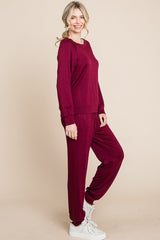 Women's Comfortable Round Neck Raglan Sleeve Lounge Set - Top & Pants