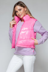 Snobbish Women's Shiny Quilted Turtleneck Vest - Zip-Up, Stylish & Versatile