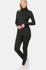 Zenana Full Size Cozy Turtleneck Top & Leggings Lounge Set - Soft & Stretchy