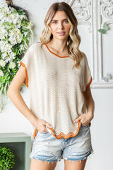 Trendy Wavy Crochet Drop Shoulder Knit Top - First Love Collection