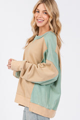 SAGE + FIG Women's Color Block Round Neck Sweatshirt - Relaxed Fit, 100% Cotton