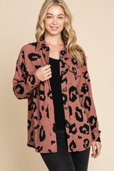 BOMBOM Women's Animal Print Button Up Knit Shacket - Trendy & Versatile