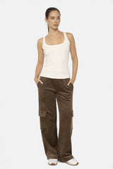 Mono B Elastic Waist Corduroy Cargo Pants with Adjustable Fit & Ample Storage
