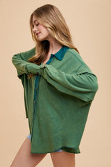 Annie Wear Women's Waffle-Knit Mineral Washed Button Down Shirt - Trendy & Versatile