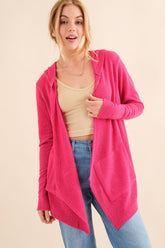 And The Why Full Size Women's Thermal Hooded Open Front Cardigan with Pockets - Cozy & Stylish