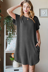 Heimish Full Size Ribbed Round Neck Short Sleeve Tee Dress - Comfortable & Versatile Wardrobe Essential