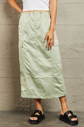 HYFVE High Waisted Cargo Midi Skirt with Elegant Scrunch Detail