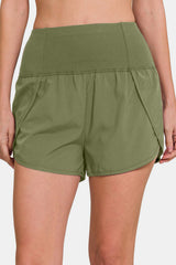 Zenana Women's High-Waisted Active Shorts with Zippered Back Pocket - Moisture-Wicking & Stretchy