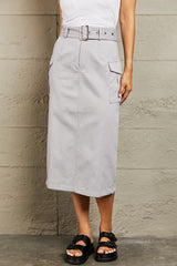 HYFVE Professional Poise Buckled Midi Skirt - Chic High Waist Women's Cargo Skirt