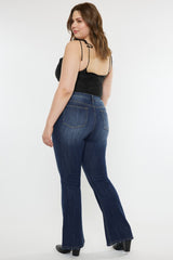Kancan Full Size Mid Rise Slim Flare Jeans - Stretchy Dark Stone Wash Denim