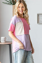 HOPELY Full Size Color Block Exposed Seam T-Shirt - Trendy & Comfortable Fashion