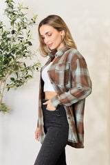 Women's Plaid Dropped Shoulder Shirt - Casual Long Sleeve Blouse