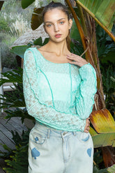 POL Exposed Seam Lace Knit Long Sleeve Top - Elegant & Versatile
