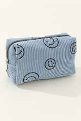 Zenana Smiley Face Corduroy Cosmetic Pouch - Fun & Functional Makeup Organizer