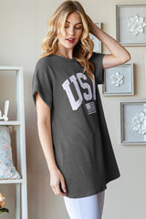 Heimish USA Graphic Ribbed Short Sleeve Top - Patriotic Fashion