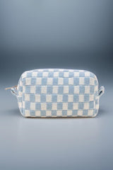 Zenana Checkered Knit Cosmetic Pouch - Trendy Small Makeup Bag with Zipper Closure