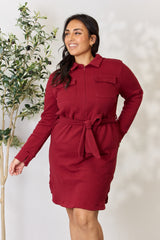 Culture Code Full Size Tie Front Half Zip Long Sleeve Shirt Dress for Effortless Style