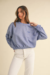 Mable Round Neck 'Malibu Vintage' Embroidery Crop Sweatshirt - Trendy Streetwear