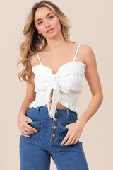 BiBi Women's Ruffled Smocked Ribbon Detail Cami - Chic & Feminine Top