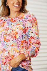 Double Take Elegant Floral Print Puff Sleeve Blouse for Women
