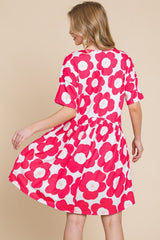 BOMBOM Women's Flower Print Ruched Dress | Vibrant & Comfortable